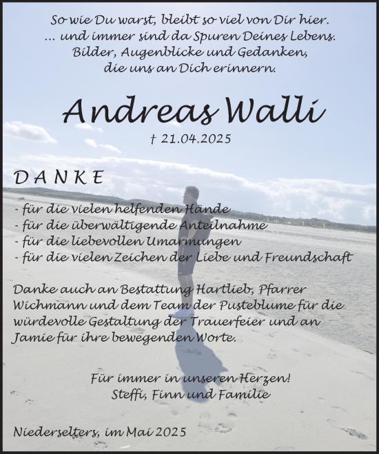 Traueranzeige von Andreas Walli von Camberger Anzeiger