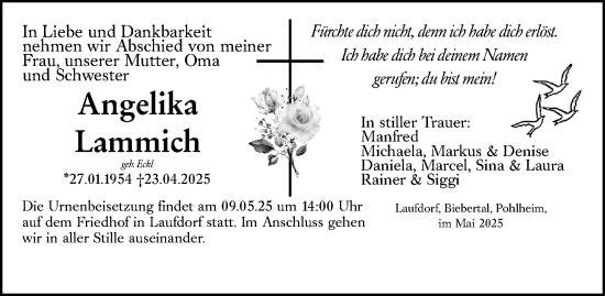Traueranzeige von Angelika Lammich von Wetzlarer Neue Zeitung