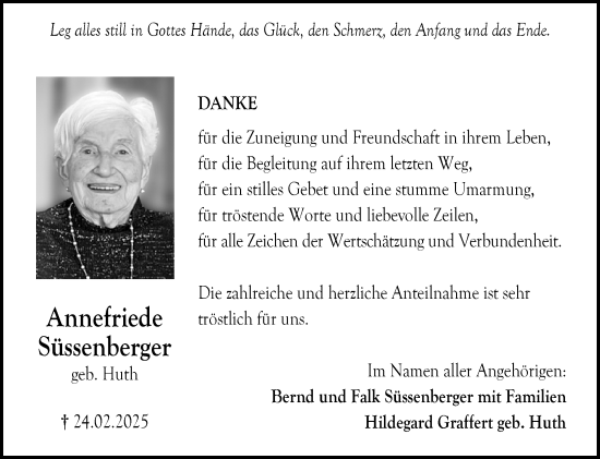Traueranzeige von Annefriede Süssenberger von Allgemeine Zeitung Rheinhessen-Nahe