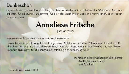Traueranzeige von Anneliese Fritsche von Groß-Gerauer Echo