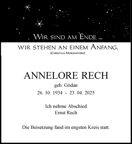 Traueranzeige von Annelore Rech von Allgemeine Zeitung Mainz