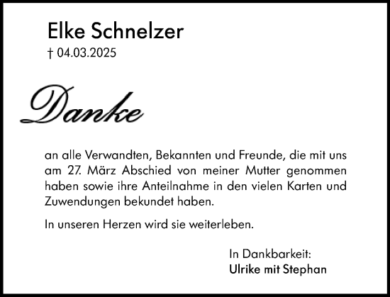 Traueranzeige von Elke Schnelzer von Darmstädter Echo
