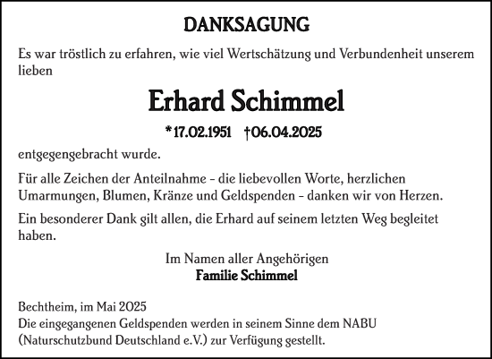 Traueranzeige von Erhard Schimmel von Wormser Zeitung