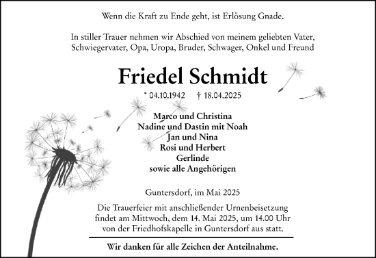 Traueranzeige von Friedel Schmidt von Dill Block