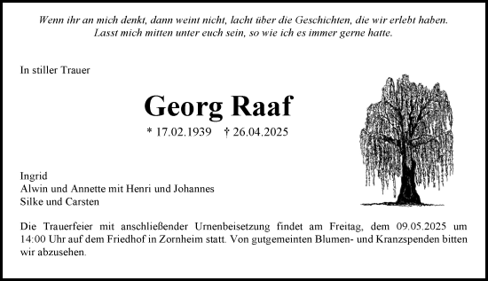 Traueranzeige von Georg Raaf von Allgemeine Zeitung Mainz