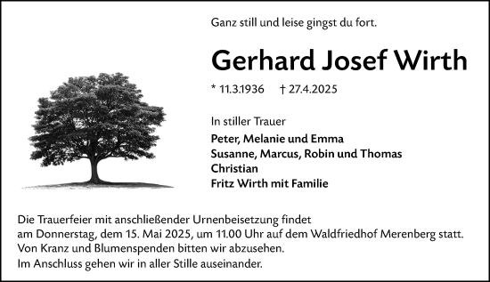 Traueranzeige von Gerhard Josef Wirth von Weilburger Tageblatt