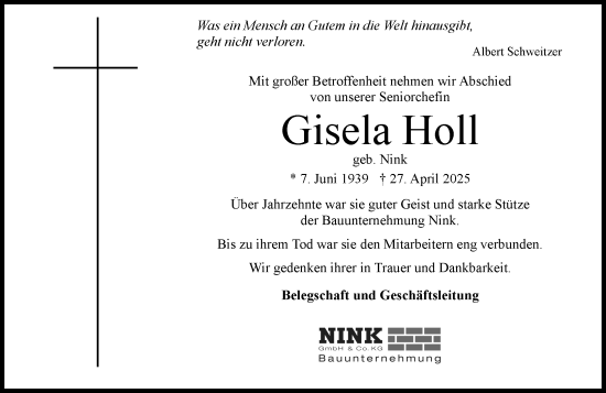 Traueranzeige von Gisela Holl von Nassauische Neue Presse