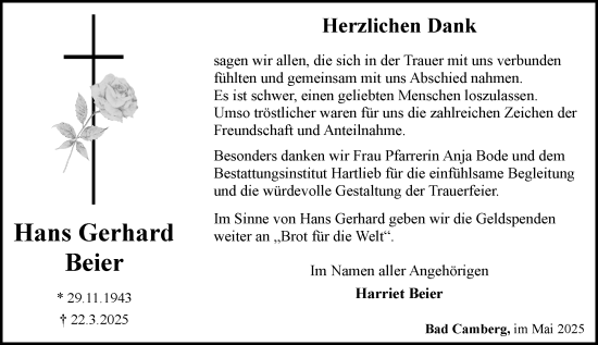 Traueranzeige von Hans Gerhard Beier von Camberger Anzeiger