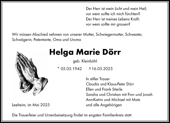 Traueranzeige von Helga Marie Dörr von Groß-Gerauer Echo