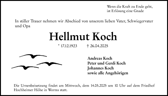Traueranzeige von Hellmut Koch von Wormser Zeitung