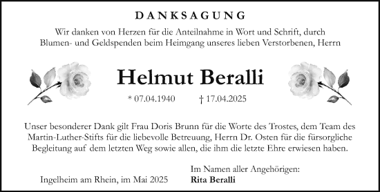 Traueranzeige von Helmut Beralli von Allgemeine Zeitung Rheinhessen-Nahe