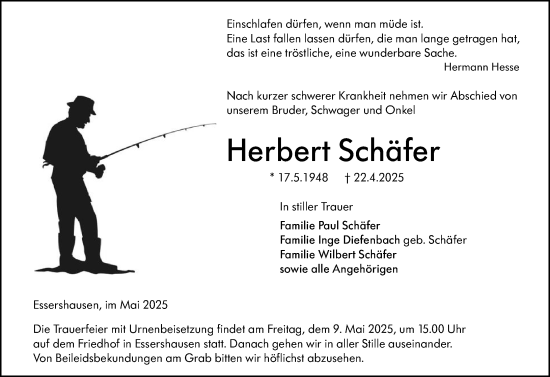 Traueranzeige von Herbert Schäfer von Weilburger Tageblatt