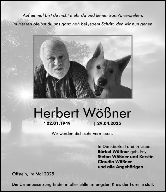 Traueranzeige von Herbert Wößner von Wormser Zeitung