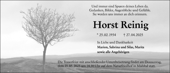 Traueranzeige von Horst Reinig von Darmstädter Echo