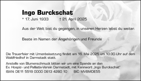 Traueranzeige von Ingo Burckschat von Darmstädter Echo