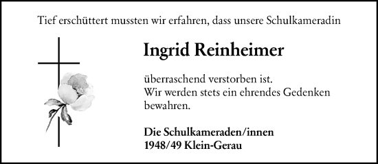 Traueranzeige von Ingrid Reinheimer von Groß-Gerauer Echo