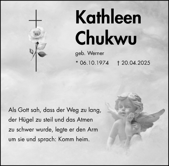 Traueranzeige von Kathleen Chukwu von Wetzlarer Neue Zeitung