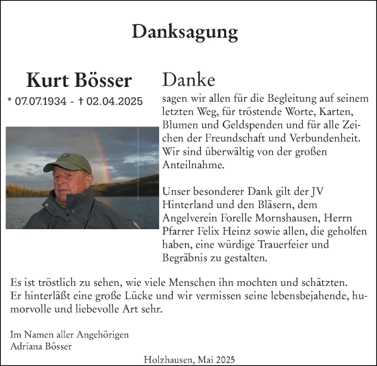 Traueranzeige von Kurt Bösser von Hinterländer Anzeiger