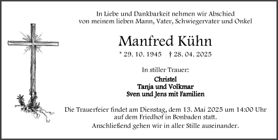 Traueranzeige von Manfred Kühn von Wetzlarer Neue Zeitung