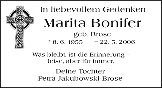 Traueranzeige von Marita Bonifer von Wormser Zeitung