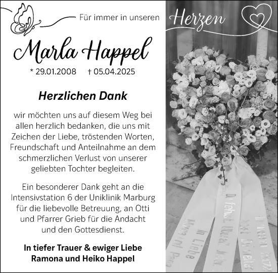 Traueranzeige von Marla Happel von Wetzlarer Neue Zeitung