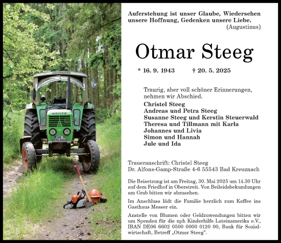 Traueranzeige von Otmar Steeg von Allgemeine Zeitung Rheinhessen-Nahe
