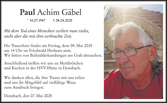 Traueranzeige von Paul Achim Gäbel von Dill Block