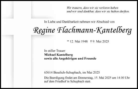 Traueranzeige von Regine Flachmann-Kantelberg von Weilburger Tageblatt