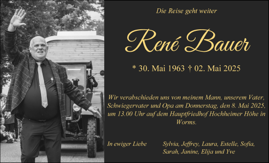 Traueranzeige von René Bauer von Wormser Zeitung