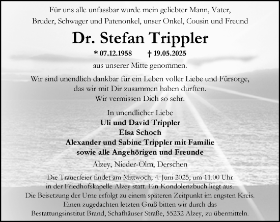 Traueranzeige von Stefan Trippler von Allgemeine Zeitung Alzey