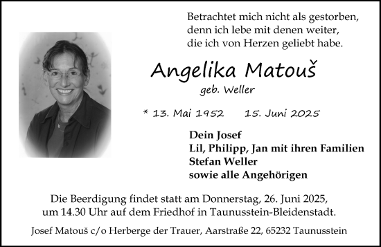 Traueranzeige von Angelika Matous von Wiesbadener Kurier