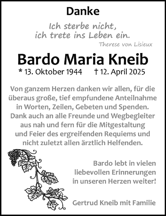 Traueranzeige von Bardo Maria Kneib von Allgemeine Zeitung Mainz