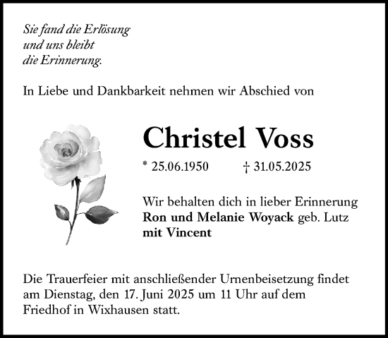 Traueranzeige von Christel Voss von Darmstädter Echo