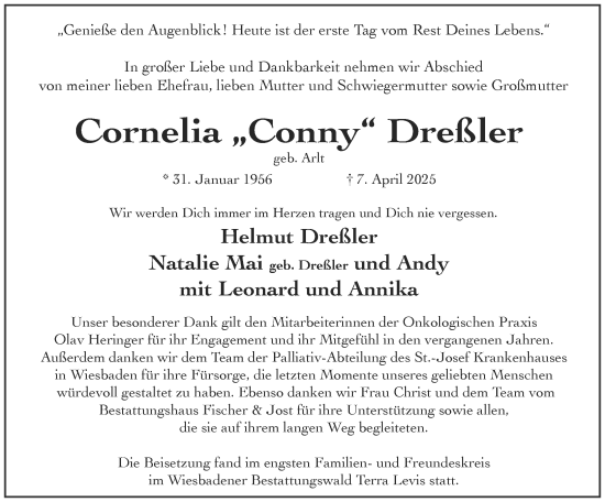 Traueranzeige von Cornelia Dreßler von Wiesbadener Kurier