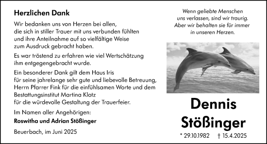 Traueranzeige von Dennis Stößinger von Camberger Anzeiger