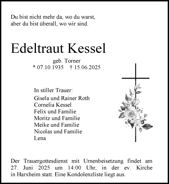 Traueranzeige von Edeltraut Kessel von Allgemeine Zeitung Mainz