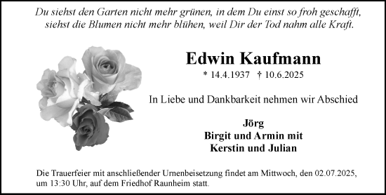 Traueranzeige von Edwin Kaufmann von Rüsselsheimer Echo
