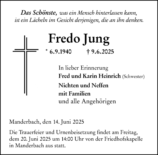 Traueranzeige von Fredo Jung von Dill Block