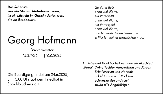 Traueranzeige von Georg Hofmann von Darmstädter Echo
