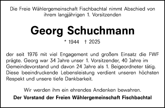 Traueranzeige von Georg Schuchmann von Darmstädter Echo