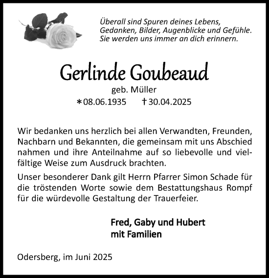 Traueranzeige von Gerlinde Goubeaud von Dill Block