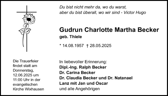 Traueranzeige von Gudrun Charlotte Martha Becker von Darmstädter Echo