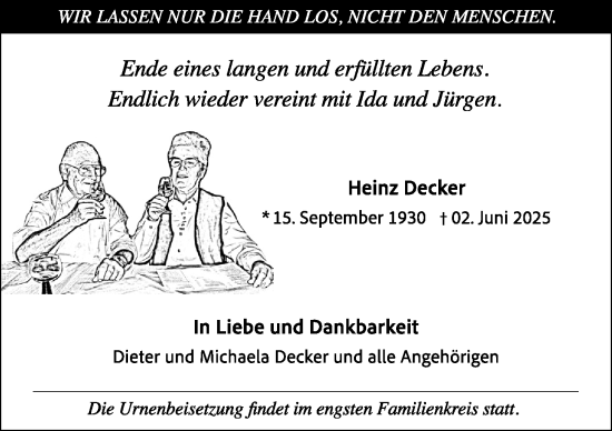 Traueranzeige von Heinz Decker von Allgemeine Zeitung Mainz