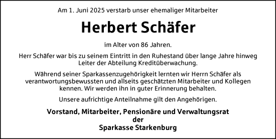 Traueranzeige von Herbert Schäfer von Starkenburger Echo