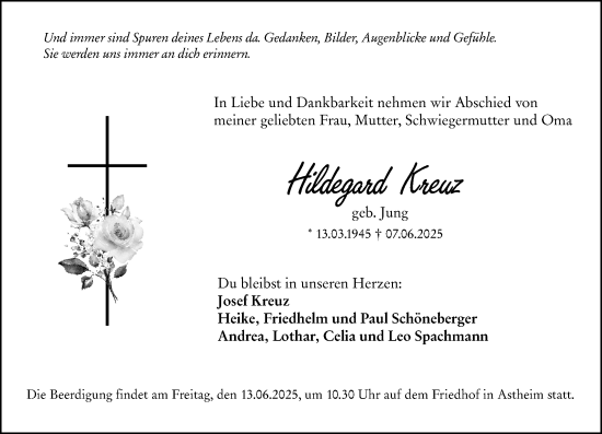 Traueranzeige von Hildegard Kreuz von Rüsselsheimer Echo