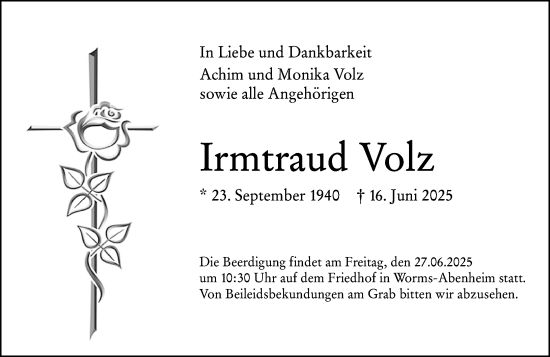 Traueranzeige von Irmtraud Volz von Wormser Zeitung