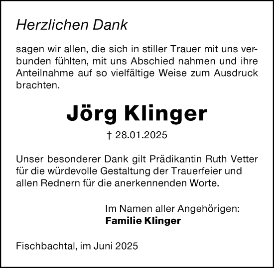 Traueranzeige von Jörg Klinger von Darmstädter Echo