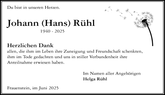 Traueranzeige von Johann Rühl von Wiesbadener Kurier