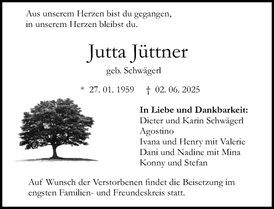 Traueranzeige von Jutta Jüttner von Darmstädter Echo