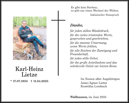 Traueranzeige von Karl-Heinz Lietze von Allgemeine Zeitung Rheinhessen-Nahe